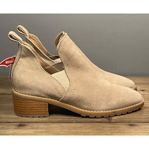 Blondo Women's Sandra Waterproof Boots Size 5.5 Beige Suede Block Heel Pull On
